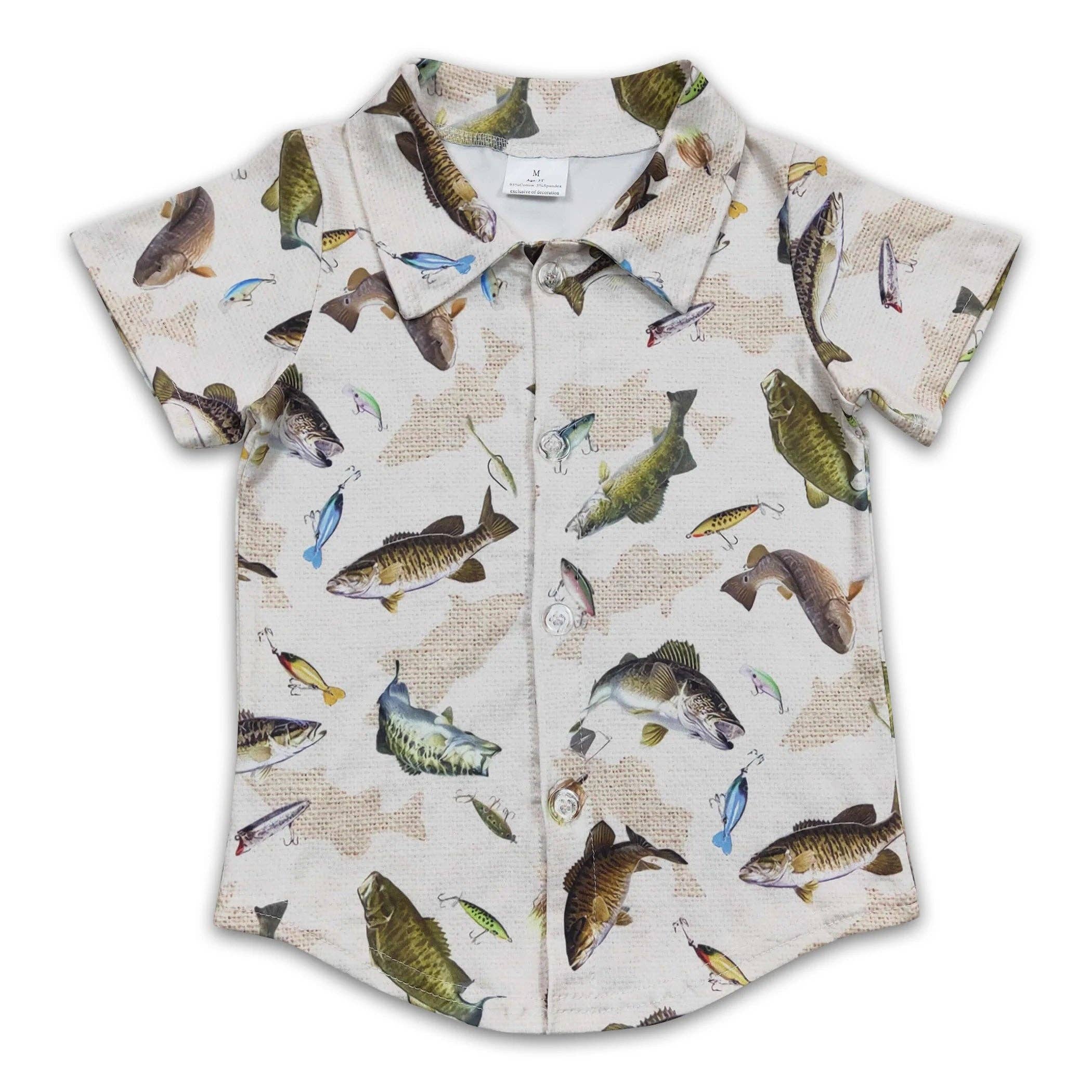 Yawoo Garments - Vente Chemise à col boutonné – enfant - Chemise boutonnée Fish à manches courtes pour garçon0