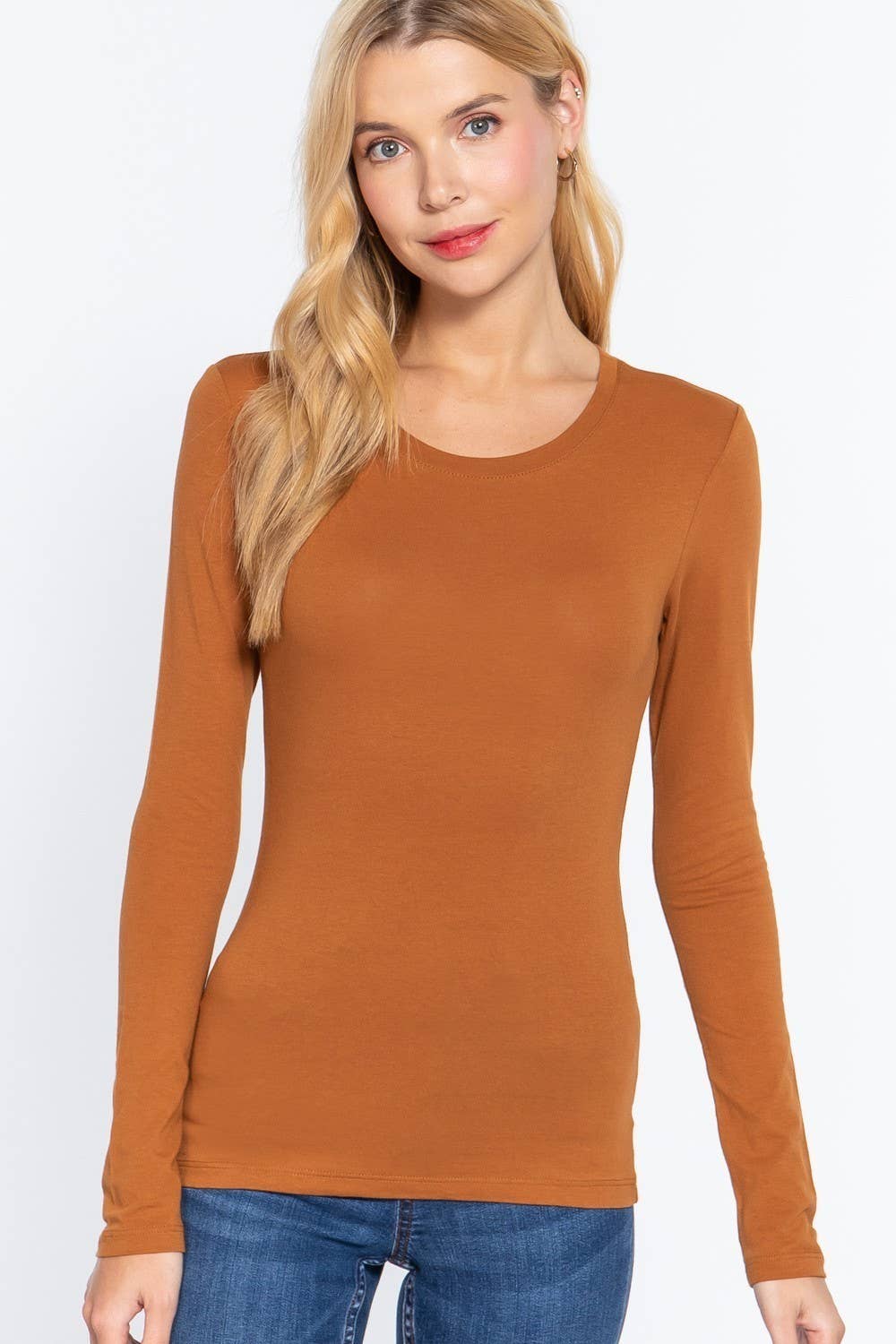 Active Basic | Active USA - Wholesale Knit Top - Women's - Long Sleeve Crew Neck Cotton Spandex Jersey Top14