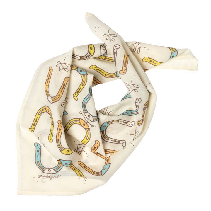 Jenni Earle - Wholesale Bandana - Women's - Luxury Cotton Voile Bandana – “Giddy Up” mantra - cream2