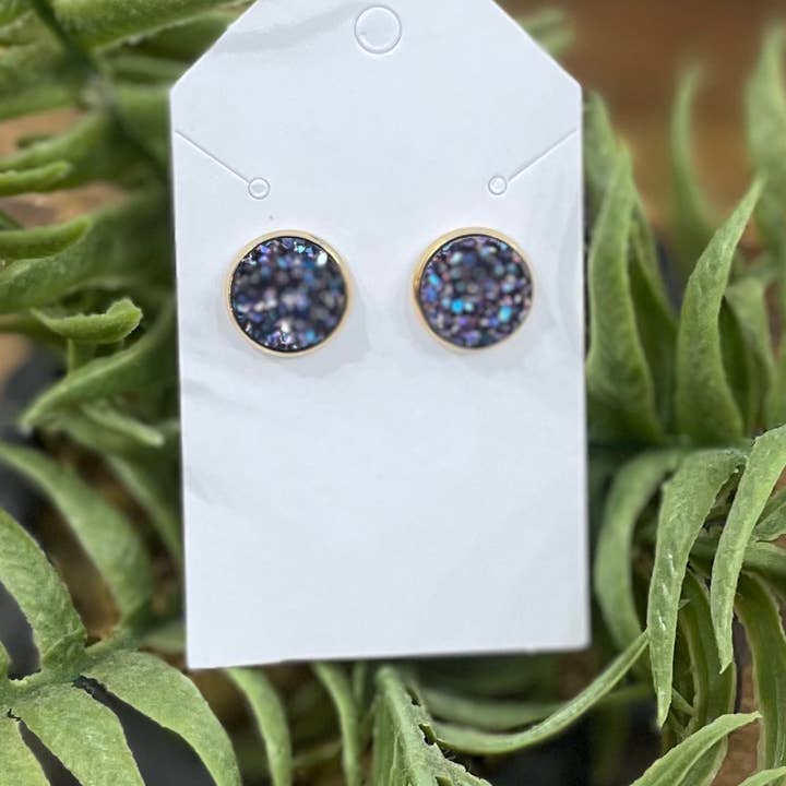 LC Designs - Wholesale Stud/Post Earrings - Purple Haze Druzy Stud Earring1