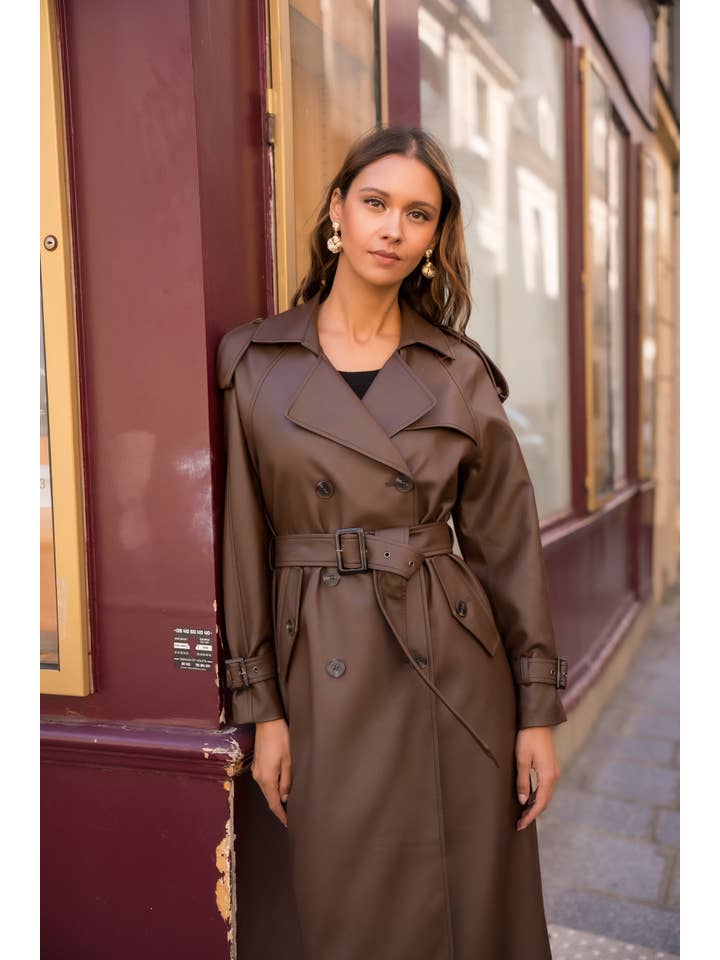 Attentif Paris - Wholesale Trench Coat - Women's - Long vegan leather trench coat36