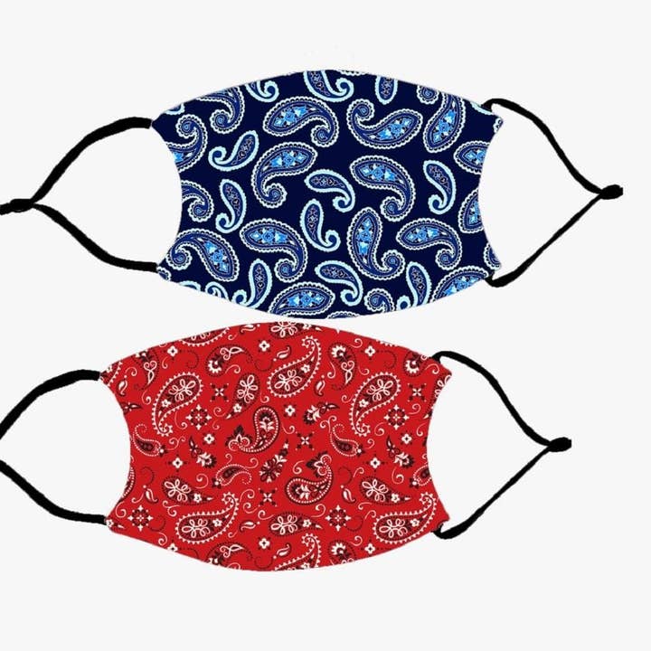 Set of 2 Face Mask w/ Black Stripe - Bandana Designs for wholesale by Monogramonline Inc.