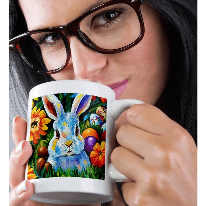 3dRose - Wholesale Coffee Mug - 3dRose, Cute Easter bunny in the garden. Orange flowers, painted eggs gift, Mug9
