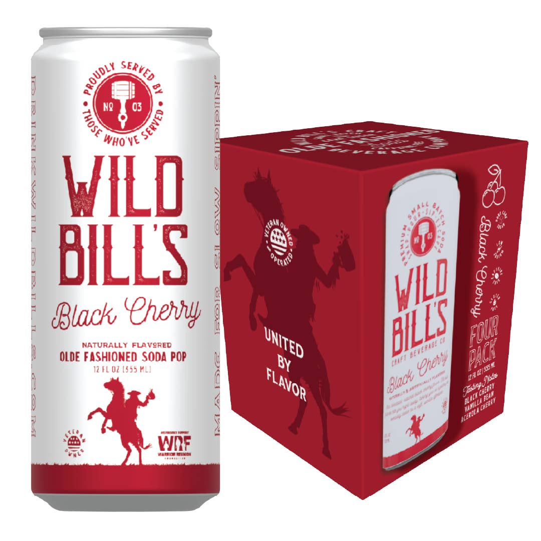 Wild Bill’s Craft Beverage Co. - Wholesale Soda/Carbonated Drink - Black Cherry - Premium Cane Sugar Soda, 4-Pack, Cans