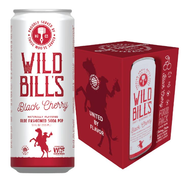 Black Cherry - Premium Cane Sugar Soda, 4-Pack, Cans for wholesale by Wild Bill’s Craft Beverage Co.