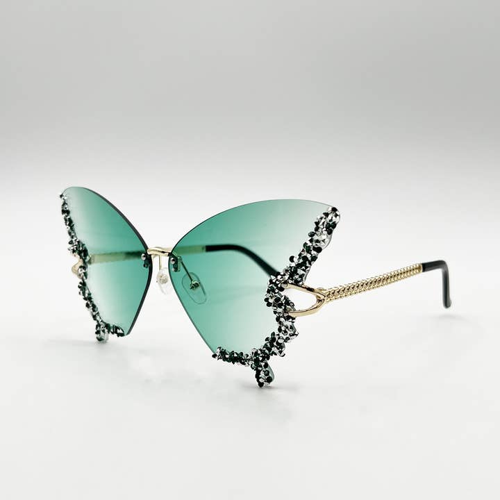 AFA COLLECTIVE – wholesale Sunglasses – Women's – Butterfly Lens with Crystal Detail in Green