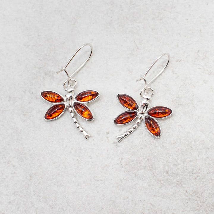 Marcin Waryszak - Wholesale Dangle Earrings - Baltic Amber Dragonfly Earrings Silver Dragonfly Earrings7