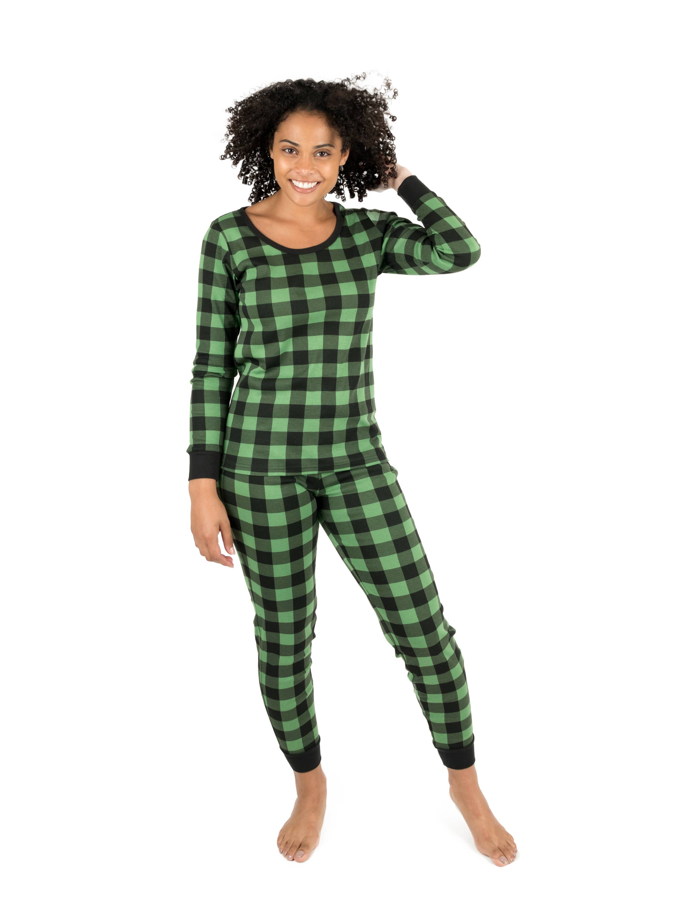 Leveret Pajamas - Wholesale Sleepwear Set - Women's - Women Two Piece Cotton Pajamas Plaid for Christmas0