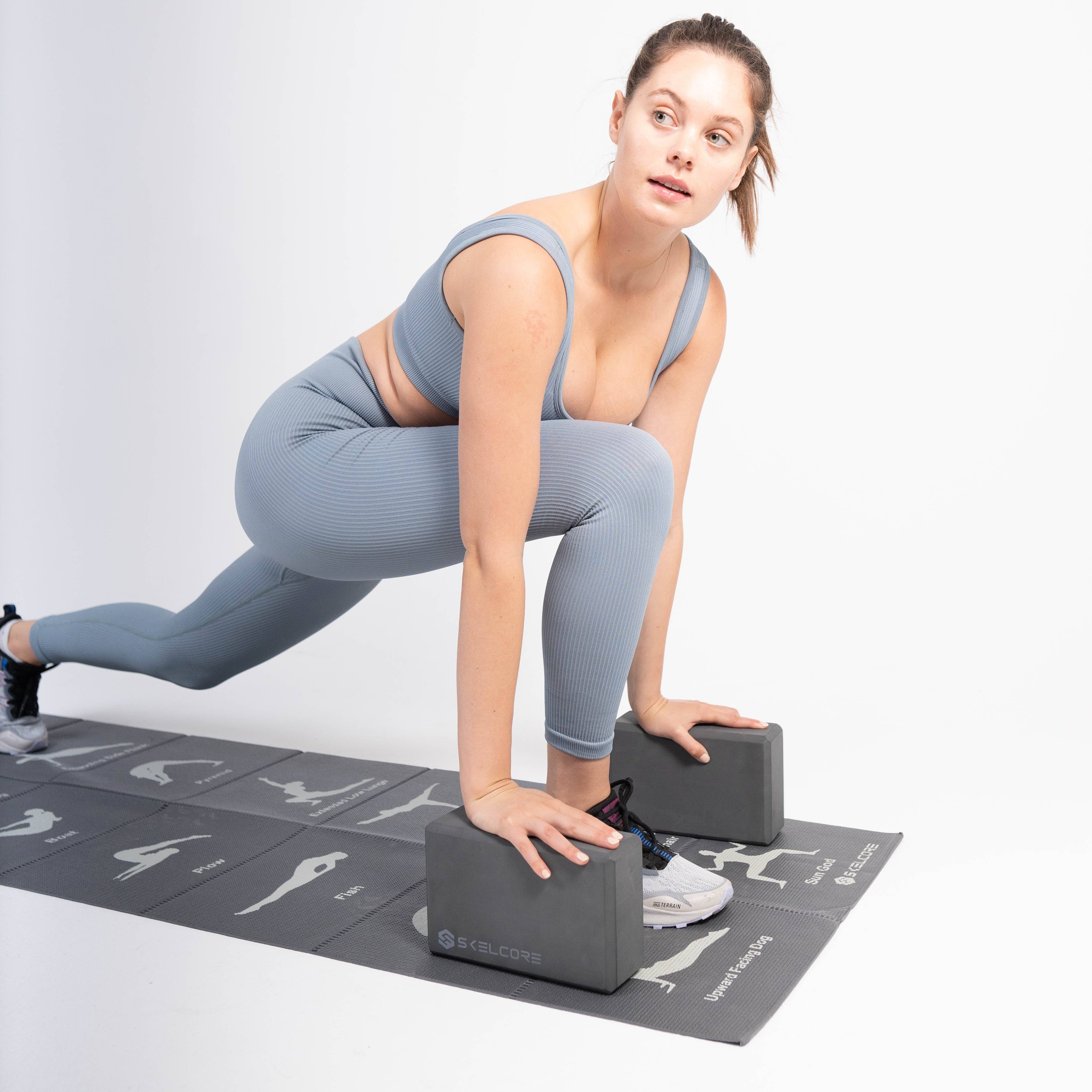 Grey Skelcore Travel Yoga Mat and Blocks Set for wholesale on Faire9