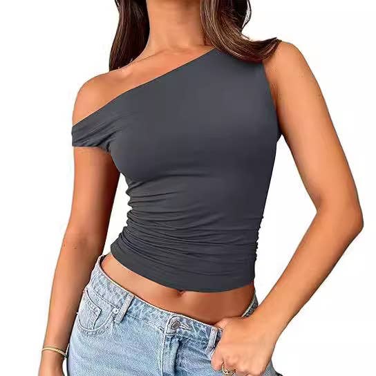 Rosa Clothing - Wholesale Tank Top - Women's - Off-The-Shoulder Sleeveless Ruched Top 14 Colors