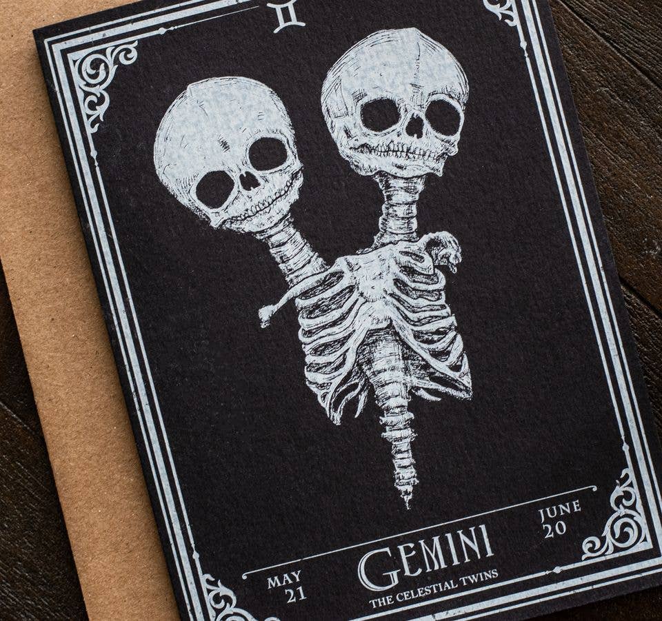 Spooky Cat Press - Vente Cartes d'anniversaire - Carte du zodiaque Gémeaux (21 mai au 20 juin)1