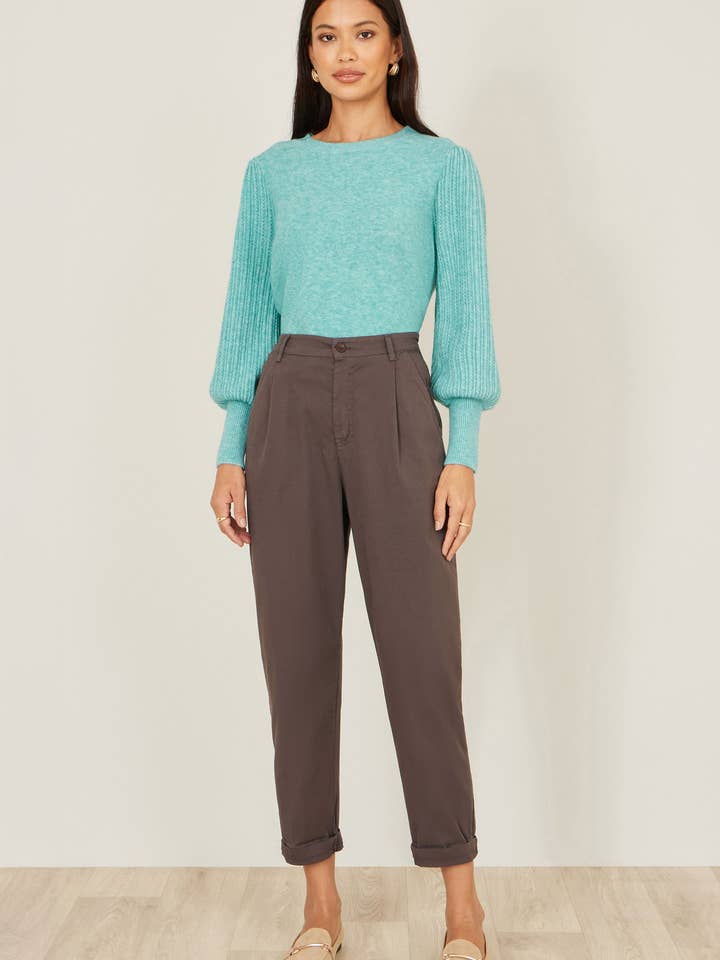 Pantaloni Chino in Tela di Cotone Marrone Yumi per la vendita all'ingrosso da parte di Yumi