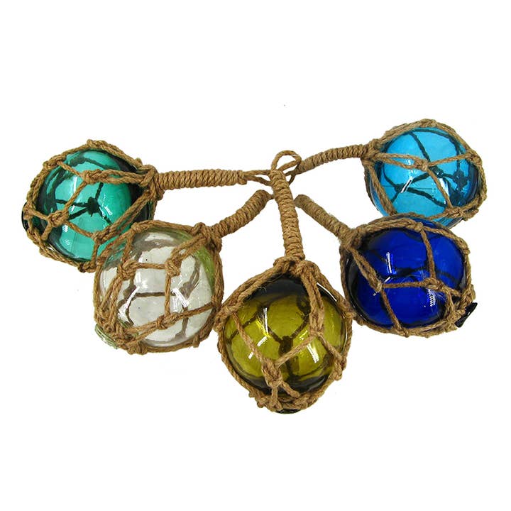 3"Nautical Glass Float with Rope - 5 Assorted Colors for wholesale by CB Home Collection