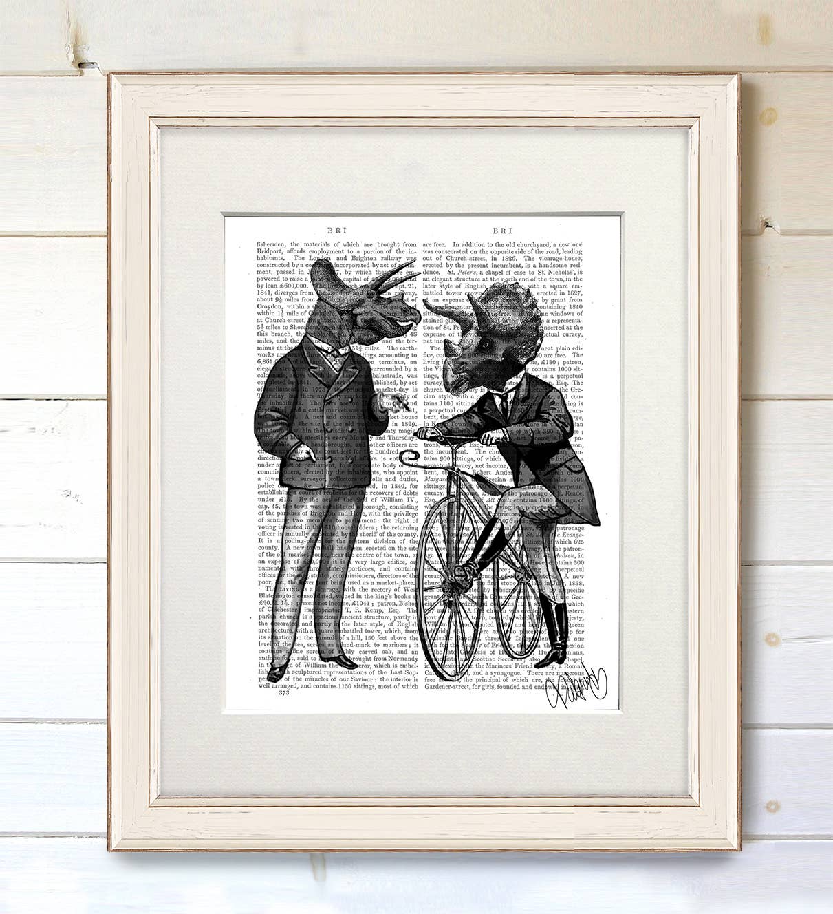 FabFunky Ltd - Wholesale Art Print - Triceratops Men and Bike, Dinosaur Book Page1