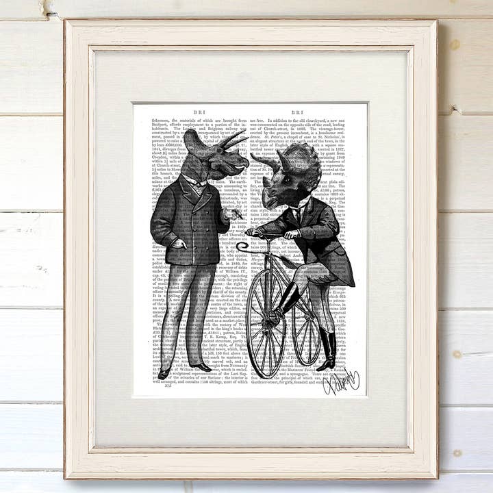 FabFunky Ltd - Wholesale Art Print - Triceratops Men and Bike, Dinosaur Book Page1