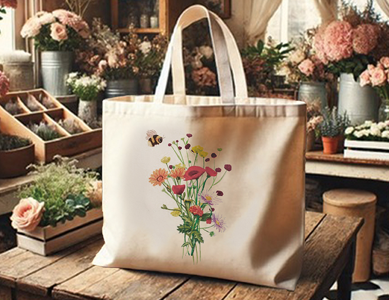 Rebecca Jimenez - Vente Tote bag – femme - Sac fourre-tout en forme d&#x27;abeille et de fleurs 0
