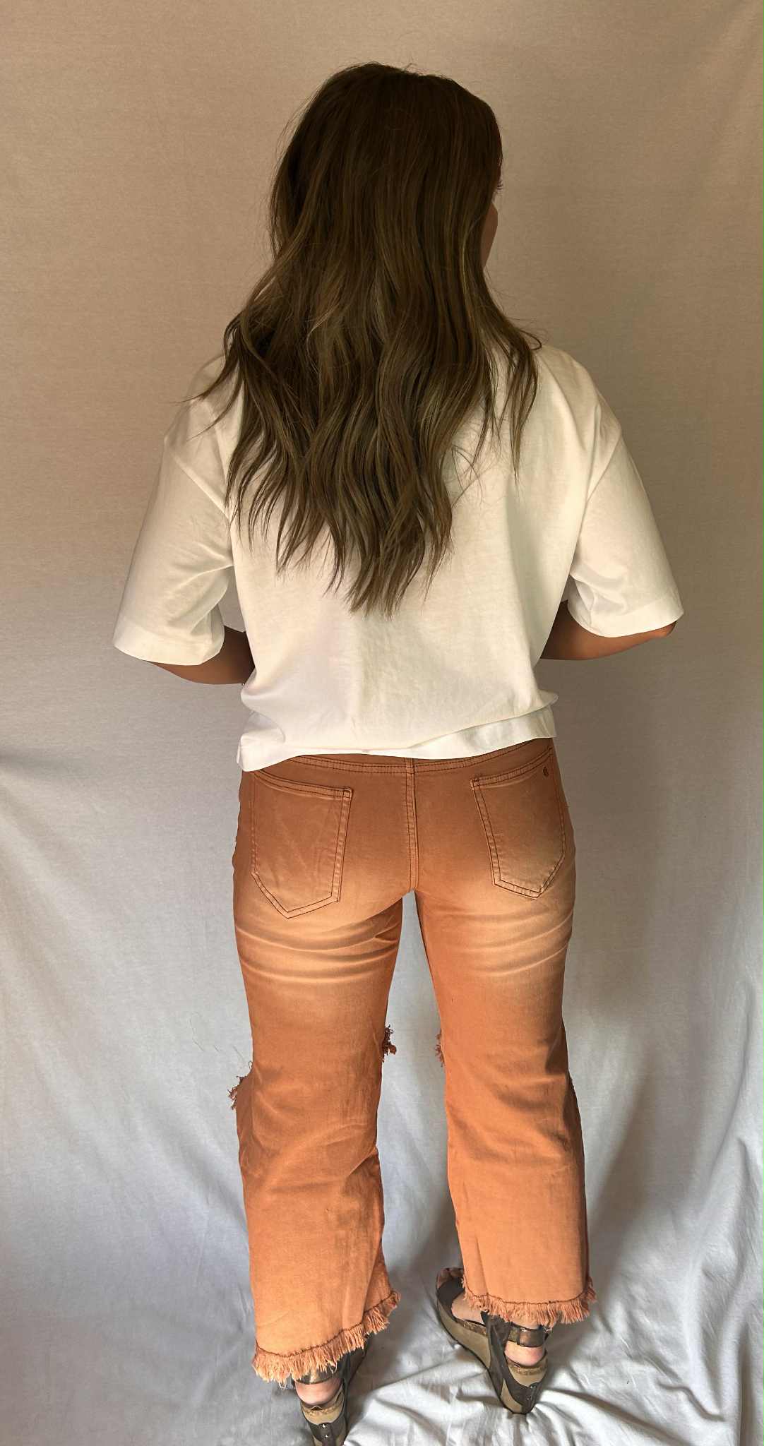 Distressed Fringe Capri Mocha Mousse for wholesale on Faire2