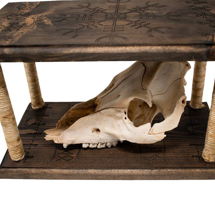 Mausoleum Altar with Detachable Pig Skull and Protective Staves for wholesale by Oreamnos Oddities