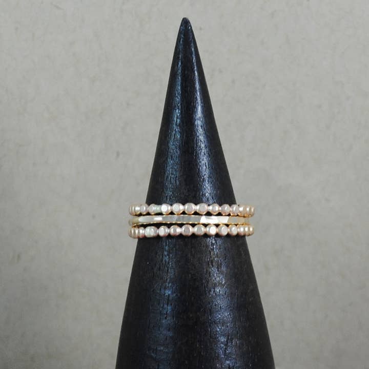 Thin Beaded Stacking Ring Set - gold-filled for wholesale by Cameron Kruse Designs