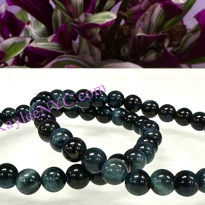 KayleeNYC - Wholesale Jewelry Set - Natural Blue Tiger Eye 6mm 7.5” Stretch Bracelet4