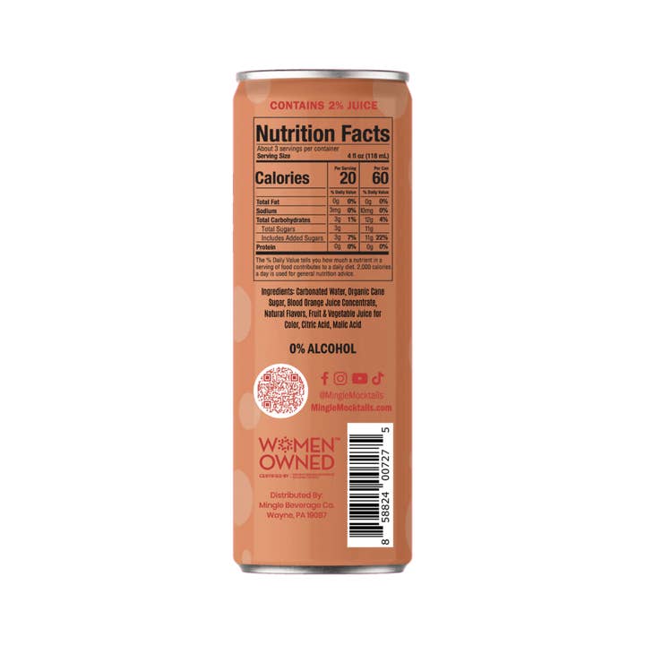 Mingle Mocktails - Wholesale Non-Alcoholic Aperitif/Mocktail - Blood Orange Mimosa 24 Pack (6x 4 12oz Pack Carton)