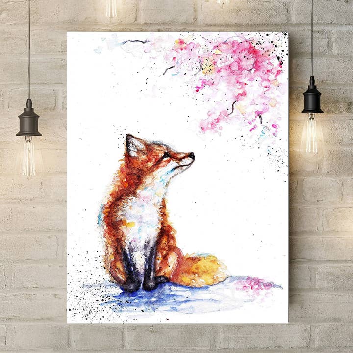Fox and Blossom Box Canvas 24 x 16" for wholesale by bee.arts