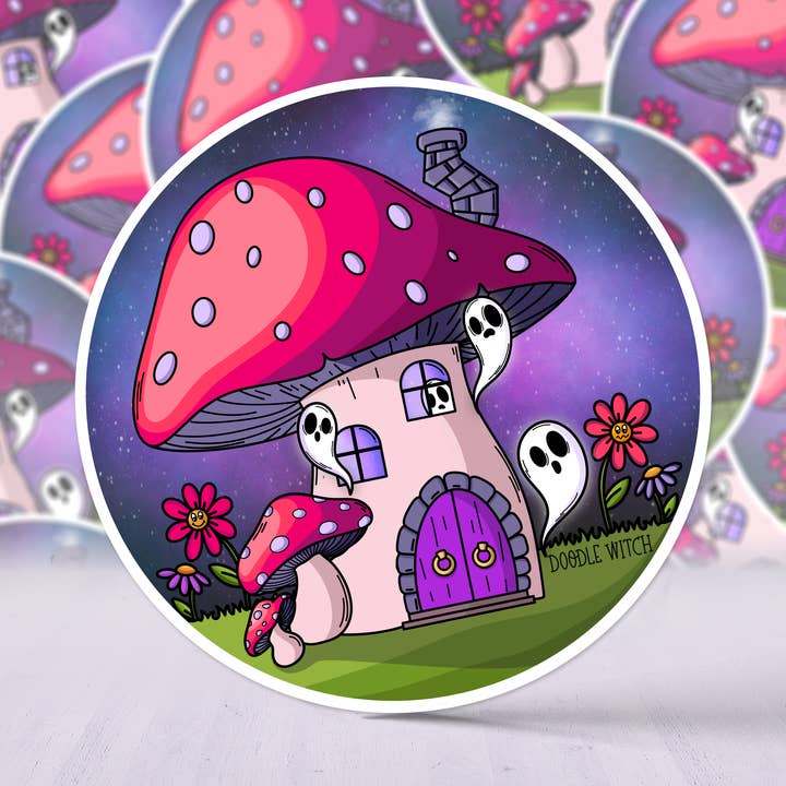 Mushroom Fairy House Sticker, Cottagecore Sticker for wholesale by DoodleWitch