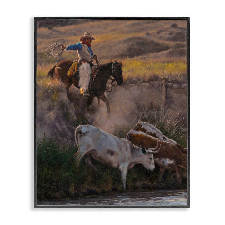 Cowboy Samlar Boskap Lasso - Inramad Väggkonst för wholesale av Stupell Industries