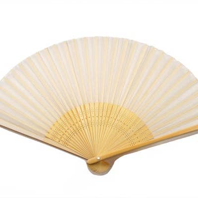 Silk Fan,White Silk, With Natural Bamboo. #HF-75 for wholesale by World Treasure Trading
