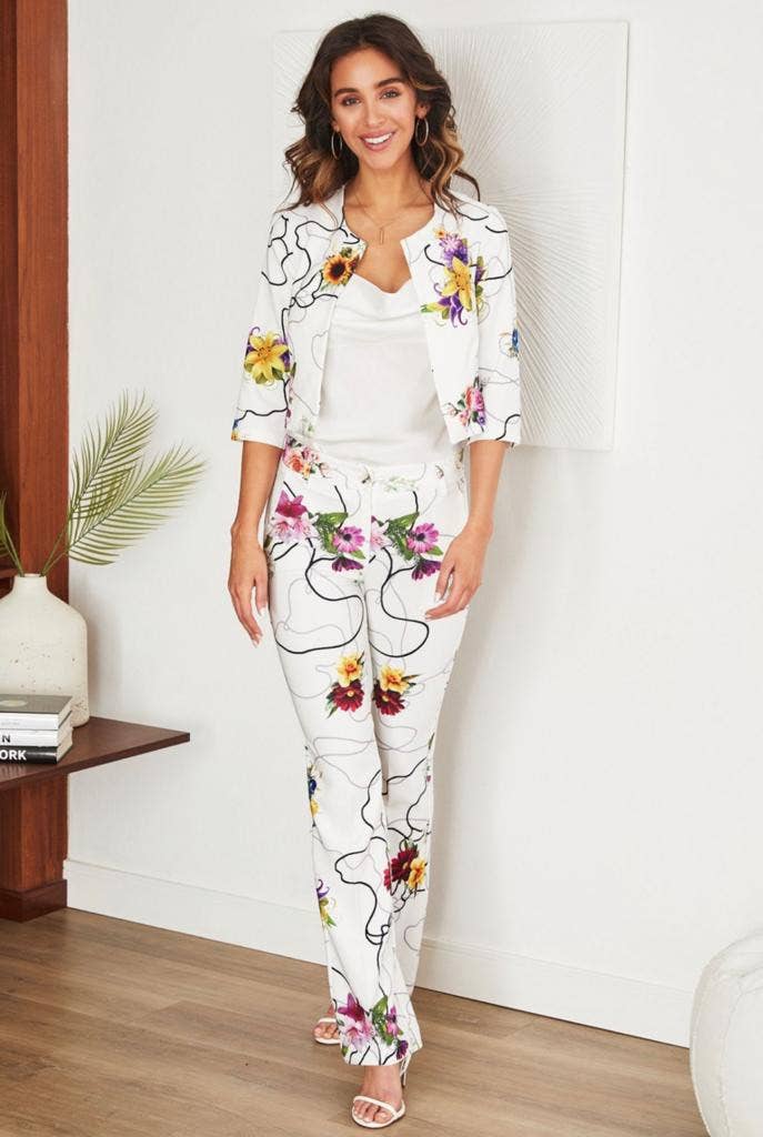 VENTI6 - Wholesale Jacket - Women's - BOUQUET OPEN FRONT CROP 3/4 SLEEVE JACKET(1236-BOUQUET-WHT)3