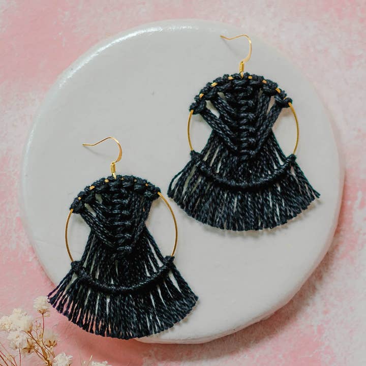 Dream Catcher Black Earrings, MACRAME EARRINGS for wholesale by Prachi's Bohemian Art