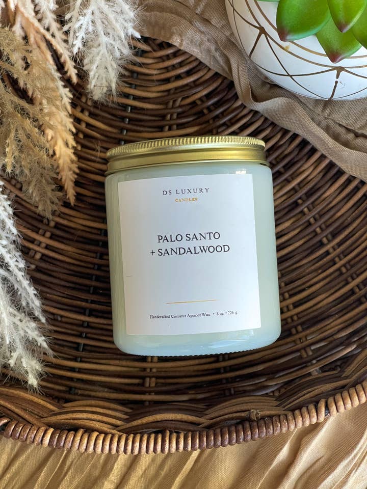 Palo santo + Sândalo - Vela em Frasco Leitoso de 8 oz por atacado de DS Luxury Candles