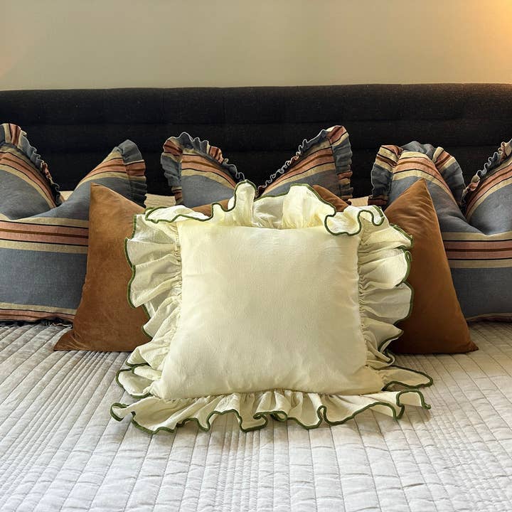 Rennah Collective - Wholesale Throw/Decorative Pillow - Foxy Blue Striped-Ruffle Pillow Cover13