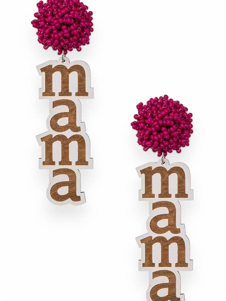 Boucles d'oreilles pendantes en bois perlées Pom MAMA pour la vente par Artini Accessories