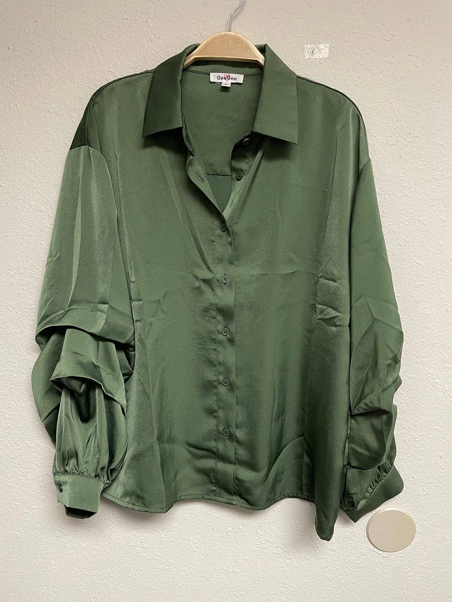 GeeGee x Lovelo - Venta al por mayor Camisa con botones - Mujer - Blusa de satén liso Plus, ST1934PL6