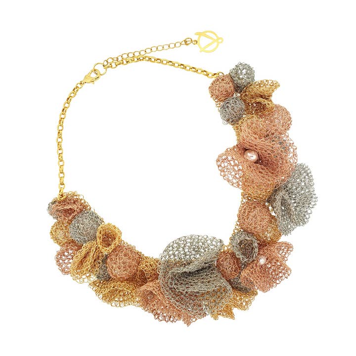 Trio Gold Mix Reef Maxi Handmade Crochet Necklace for wholesale by Lavish By Tricia Milaneze