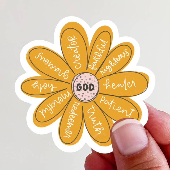 Caractéristiques de l'autocollant en vinyle Fleur Jaune de Dieu pour la vente par Kingfolk Co