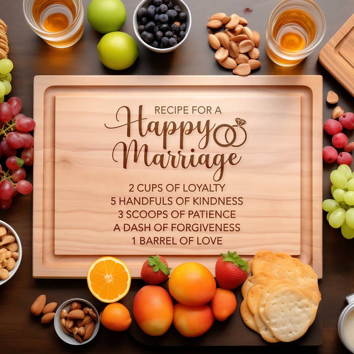 Happy Marriage Recipe Engraved Cutting Board – Wedding Gift for wholesale by Southern Farm Signs