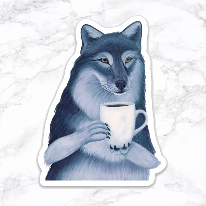 Grå ulv med kaffeklistermærke for engroshandel hos Alasse