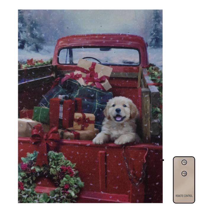 LumaBase - Wholesale Christmas Wall Art - Battery Operated Lighted Wall Art - Christmas Puppy
