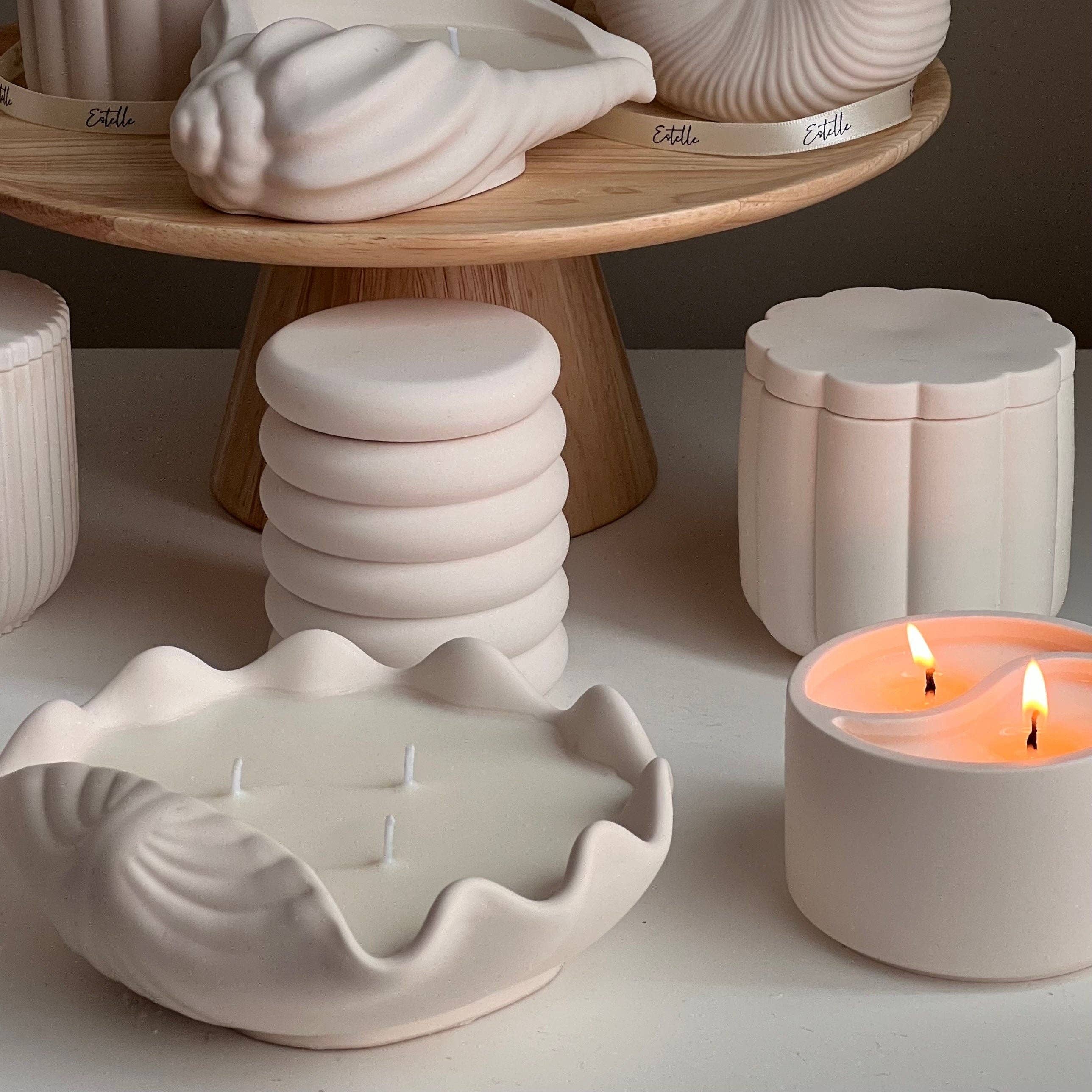 Estelle Studio - Wholesale Jar/Filled Candle - Clam Shell Soy Wax Candle in Jesmonite Vessel: Handmade Scented Candle6