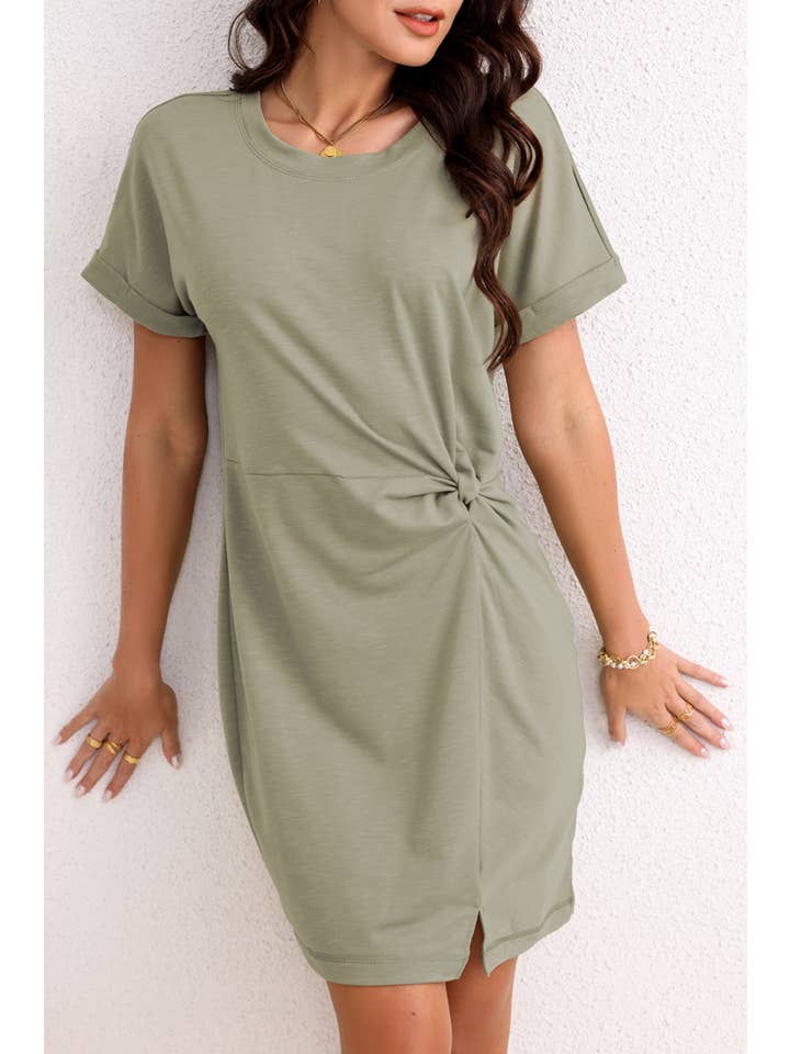 Green Folded Sleeve Twisted Mini T-Shirt Dress for wholesale on Faire