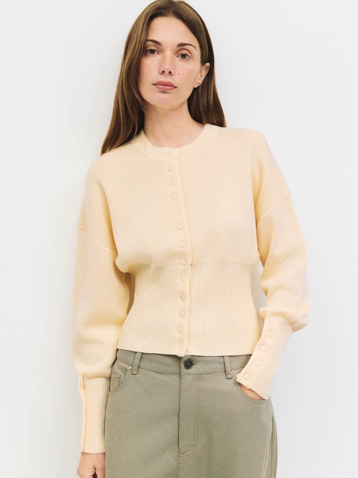 MOD REF - Wholesale Blouse - Women's - The Rosaline Top | Button-Down Knit Blouse with Ribbed Waist