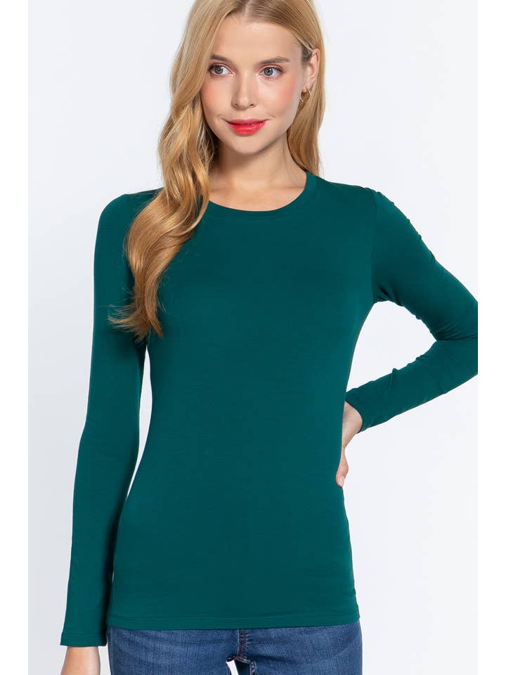 Active Basic | Active USA - Wholesale Knit Top - Women's - Long Sleeve Crew Neck Cotton Spandex Jersey Top37
