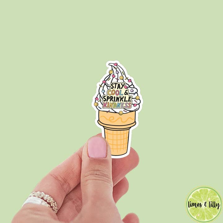 Blijf koel en strooi vriendelijkheid IJssticker, boekstickers, kindle, laptop, foodie, boekachtige stickers, decal, waterfles, eten voor wholesale door Limes & Lilly