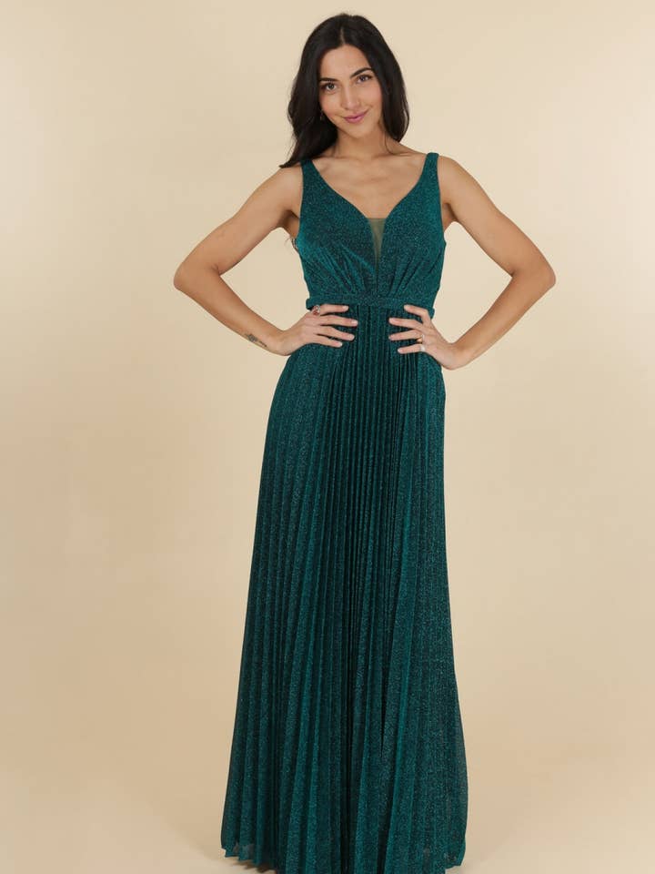 Lautinel - Wholesale Gown - Women's - V-neck pleated evening dress R18321