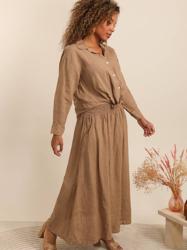 NAÏS PARIS - Wholesale Skirt - Women's - LONG SKIRT WITH SMOCKED WAIST AND POCKETS 100% LINEN11