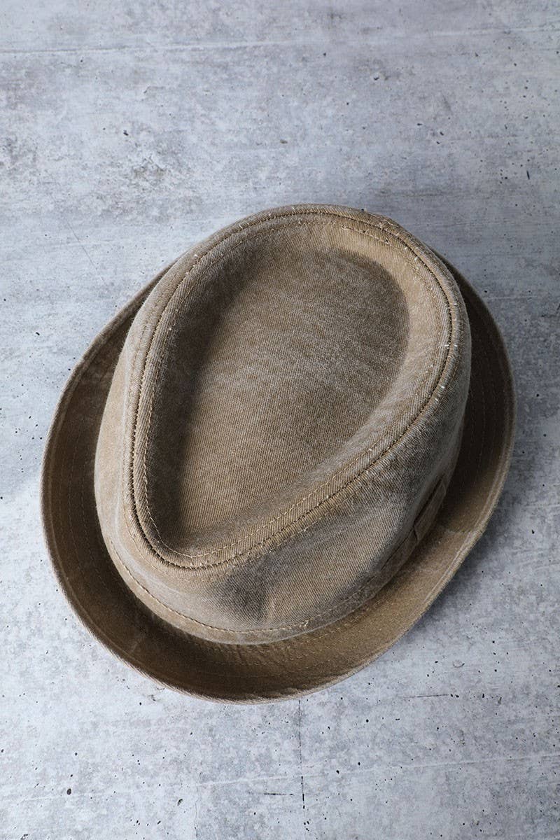 Fashion City - Wholesale Fedora - Women's - Washed Cotton Porkpie Fedora Hat with Folded Brim.6