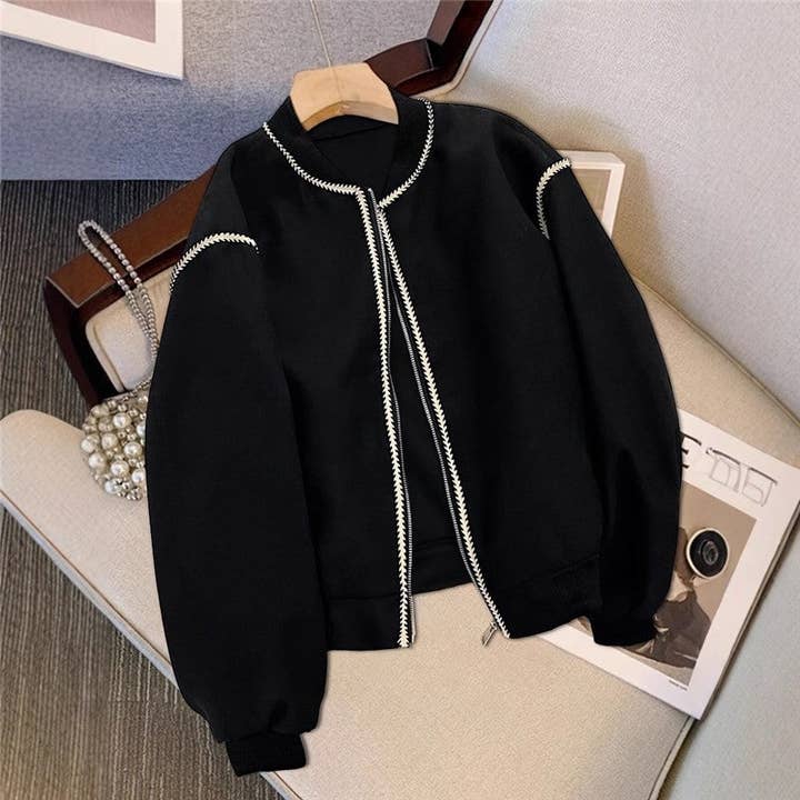 Minimalist Zipper Color Block Long Sleeve Casual Jacket for wholesale by Sheer Trend