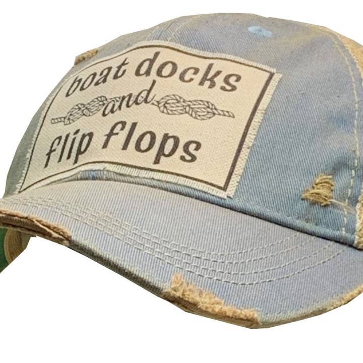Vintage Life - Wholesale Trucker Hat - Unisex - Boat Docks & Flip Flops Distressed Trucker Hat Baseball Cap